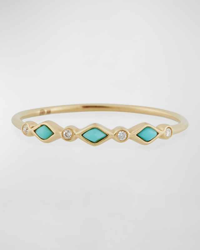 Turquoise Bezel & Diamond Stacking Ring