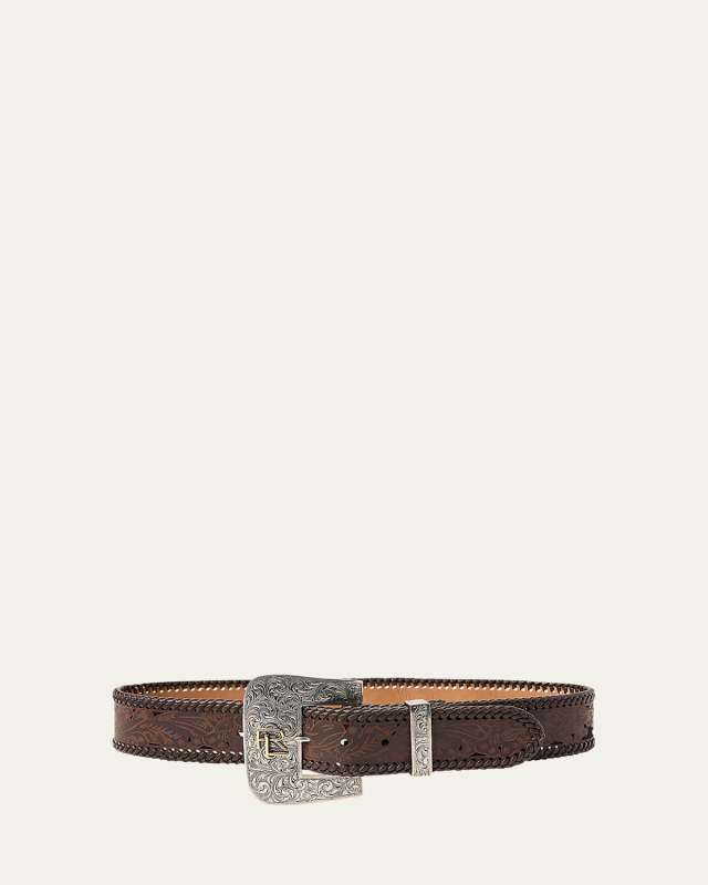 Tooled Lasered Leather Medium Belt