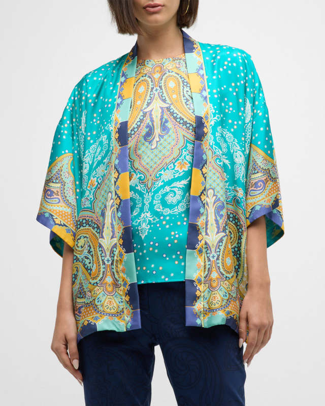 Kesa Engineer Paisley-Print Silk Open Cardigan