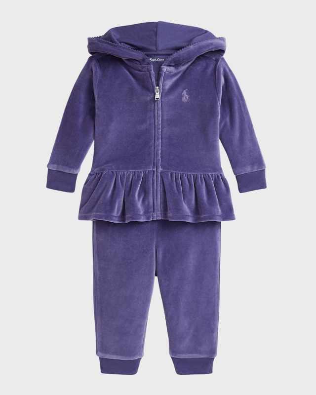 Girl's Embroidered Two-Piece Velour Set, Size 3M-24