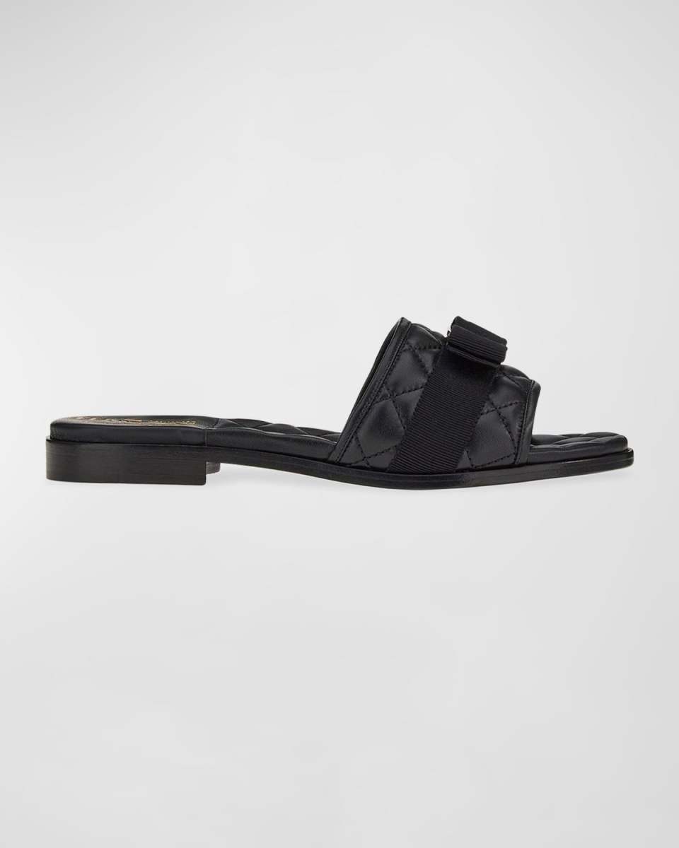Quilted Lambskin Bow Flat Sandals