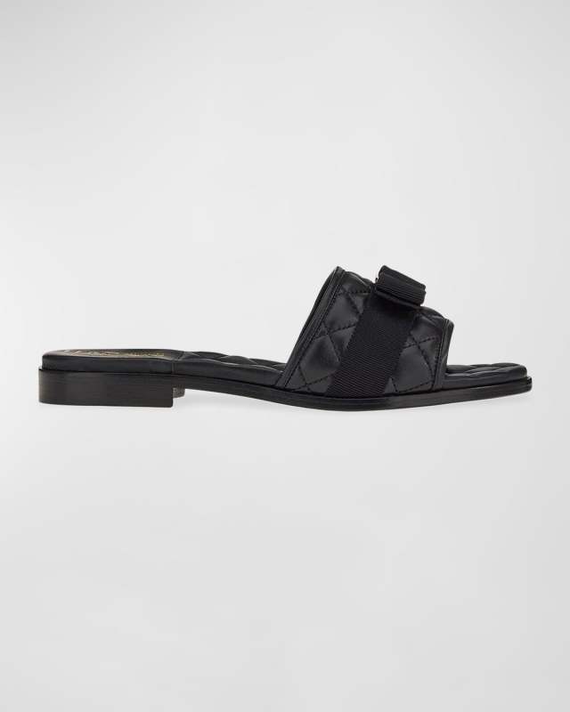 Quilted Lambskin Bow Flat Sandals