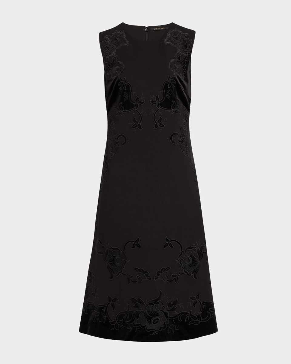 Sleeveless Velvet-Embroidered Dress
