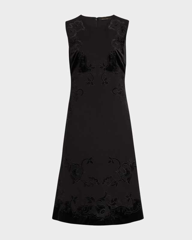 Sleeveless Velvet-Embroidered Dress