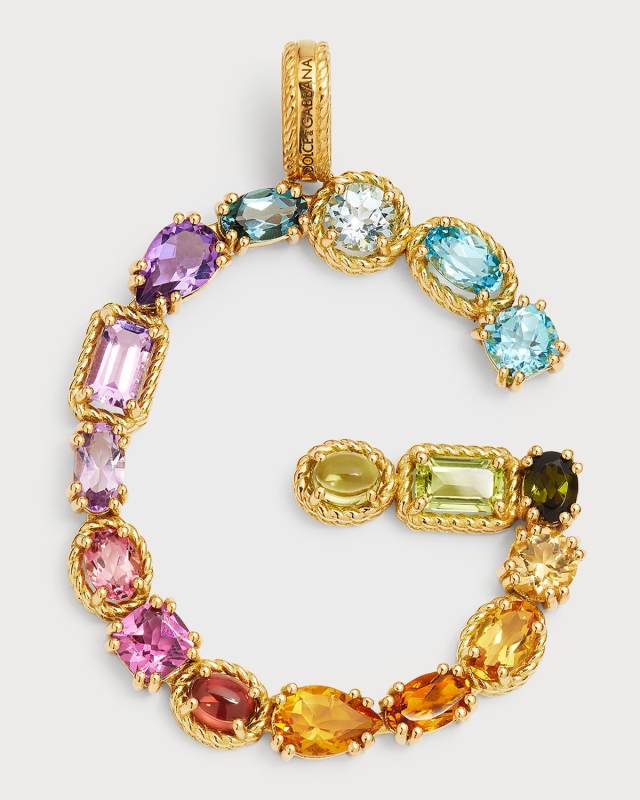 Yellow Gold Multi Fine Gem Charm, Letter G