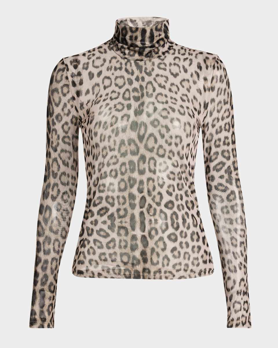 Tyla Leopard Mesh Turtleneck Top