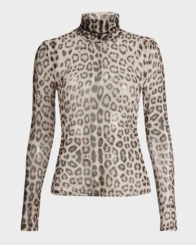 Tyla Leopard Mesh Turtleneck Top