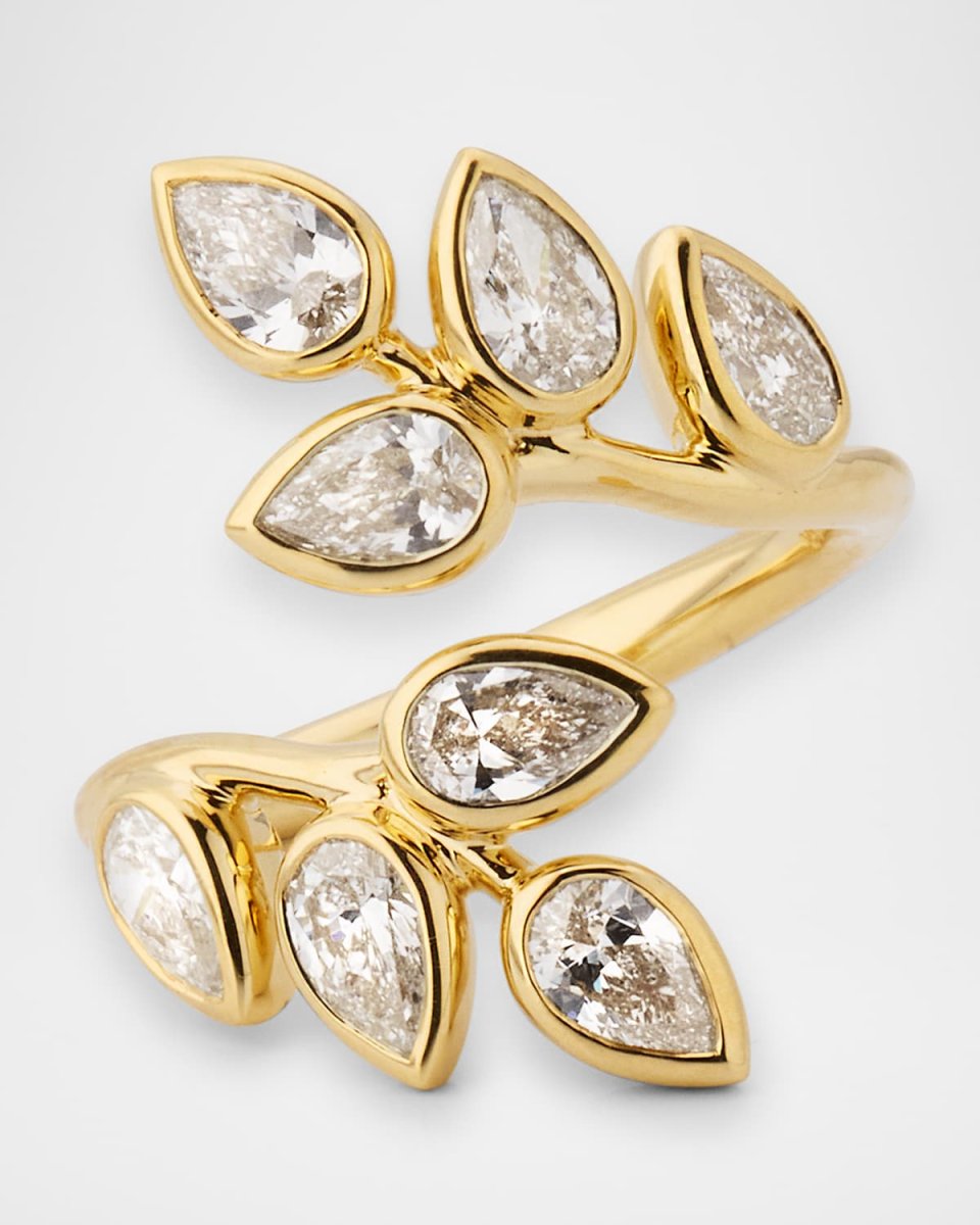 18K Yellow Gold Diamond Branch Statement Ring, Size