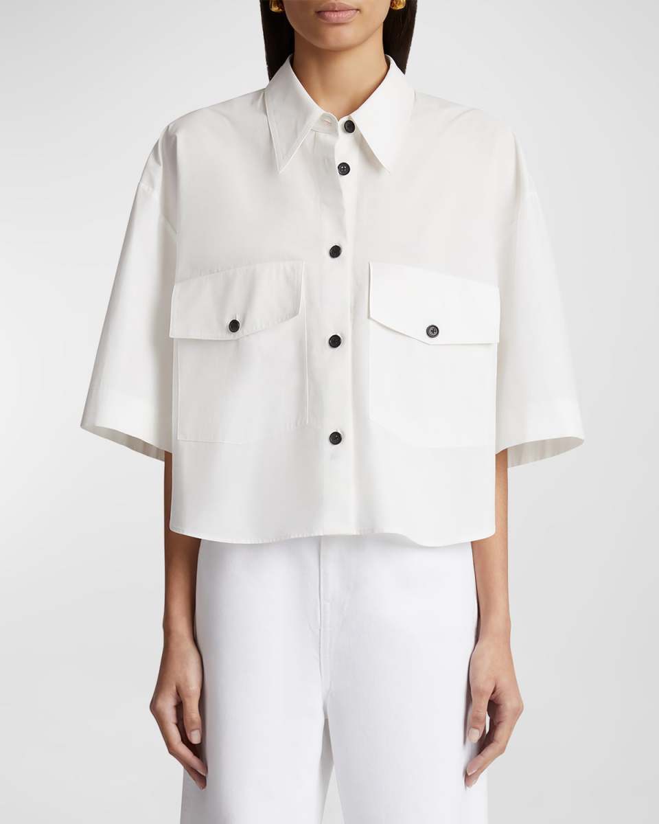 Mahsha Short-Sleeve High-Low Collared Top