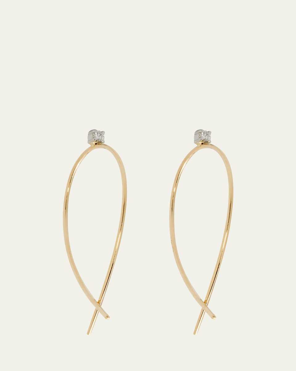 Small Wide Elongated Upside Down Hoop Earrings with Diamonds, 26mm