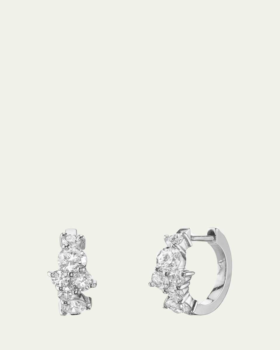 14k White Gold Diamond Huggie Hoop Earrings