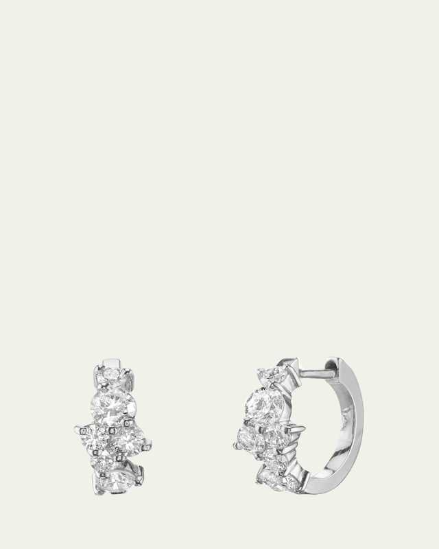 14k White Gold Diamond Huggie Hoop Earrings