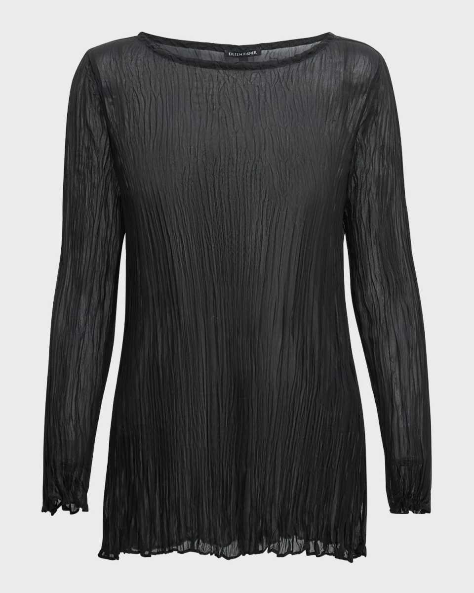 Bateau-Neck Pleated Crinkled Georgette Tunic