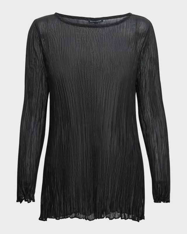 Bateau-Neck Pleated Crinkled Georgette Tunic