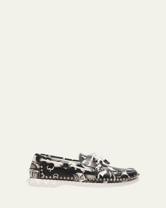 Donna Floral Spike Red Sole Boat Loafers