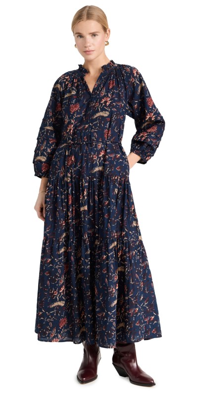 Apiece Apart Trinidad Dress INDIGO JARDIN BLOCK PRINT