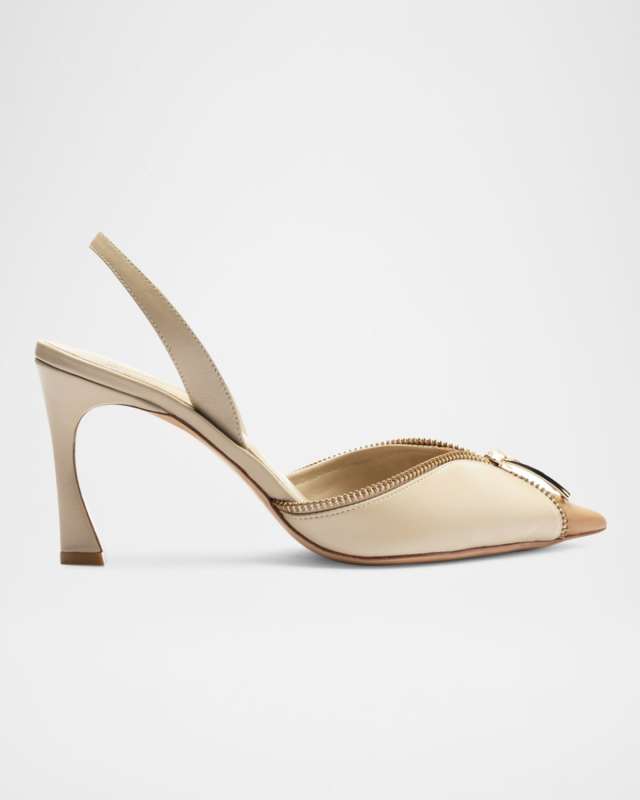 Zoe Leather Zipper Slingback Pumps