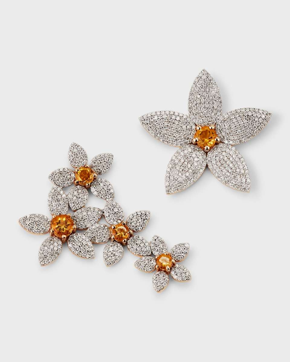 14K Two-Tone Gold Citrine Diamond Daisy Crawler Stud Earrings