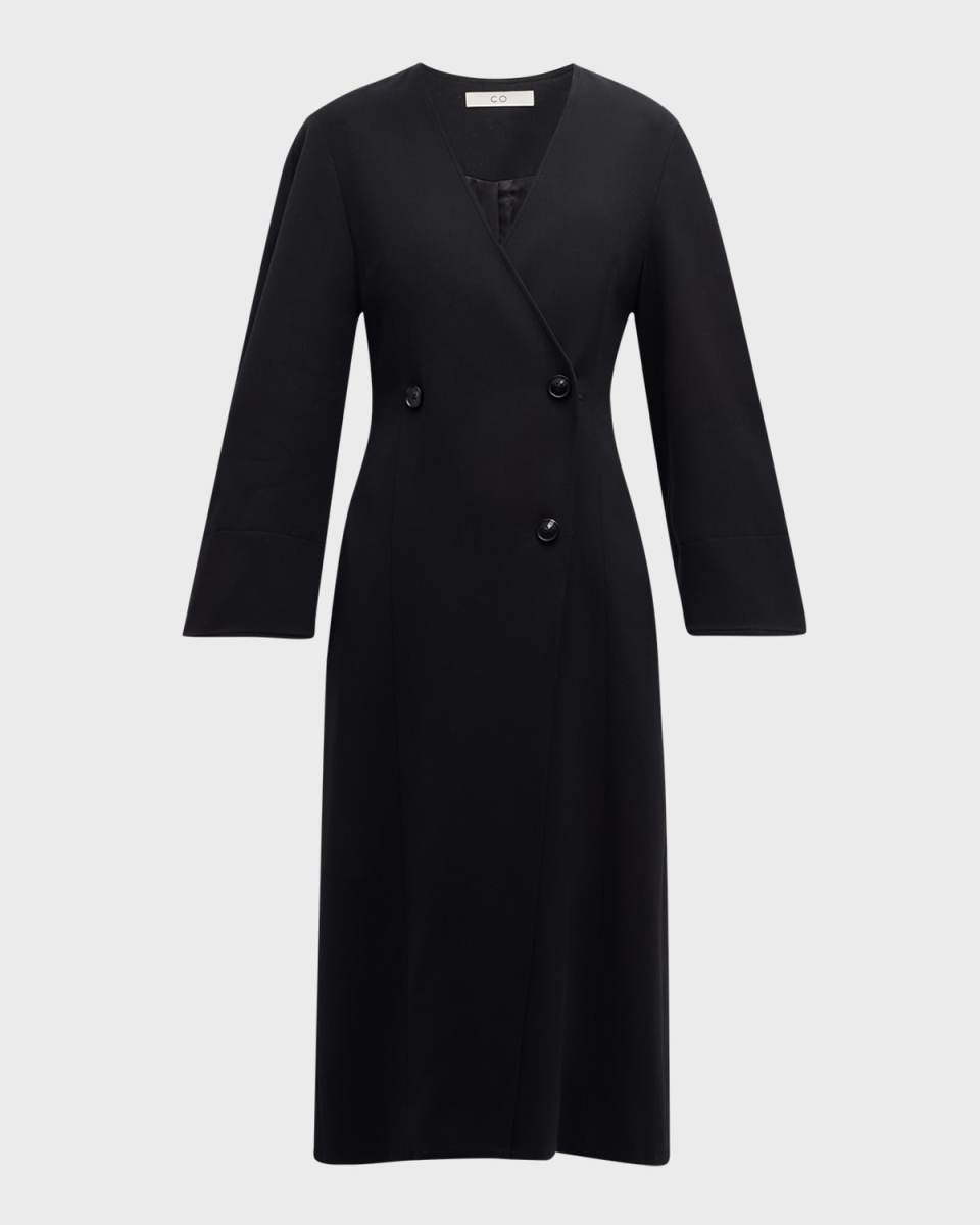 V-Neck Double-Breasted Midi Dress