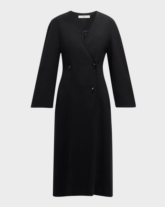 V-Neck Double-Breasted Midi Dress