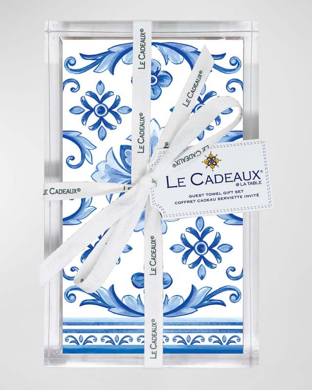 Mallorca Patterned Guest Towels Gift Set With Acrylic Holder, 15 Pack
