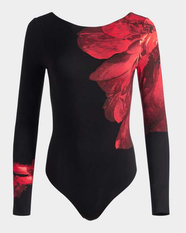 Masako Long-Sleeve Open Back Bodysuit with Thumbholes