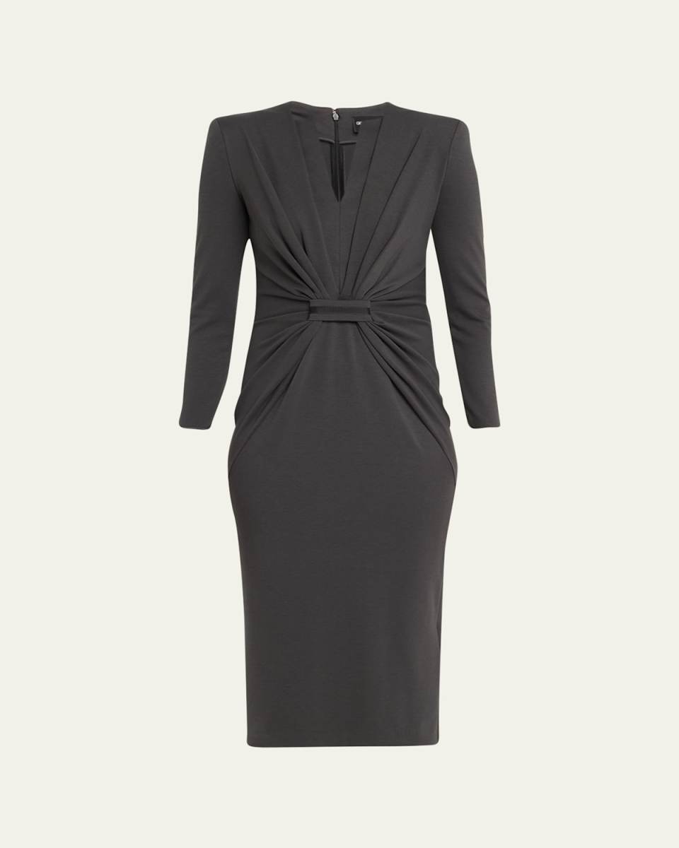 Tab-Front Gathered Jersey Sheath Dress