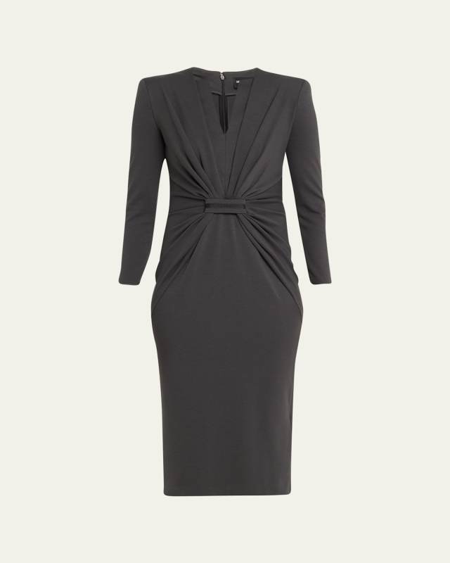 Tab-Front Gathered Jersey Sheath Dress