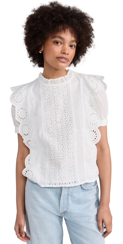 English Factory Eyelet Short Sleeve Top White