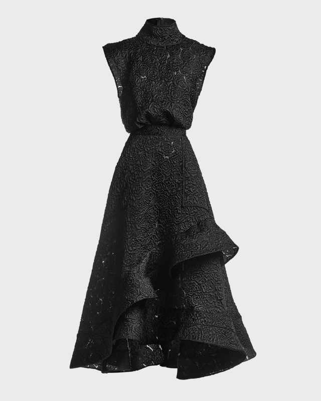 Arresting Floral Embroidered Gown with Ruffle Hem