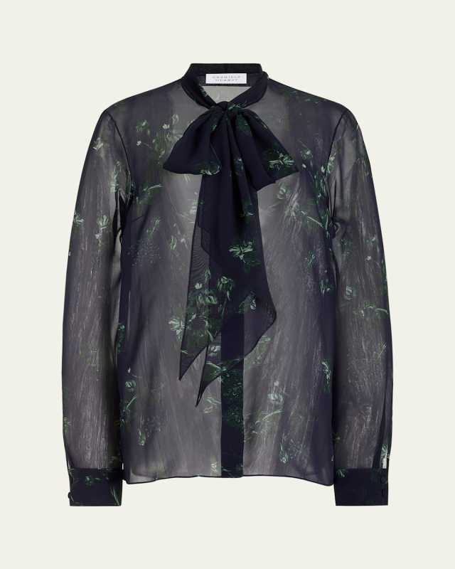 Shildon Sheer Floral Scarf-Tie Top