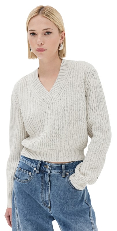 RECTO V Neck Cotton Sweater White Grey