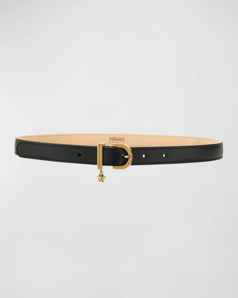 Smooth Leather & Brass Skinny Belt