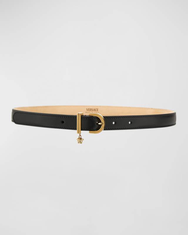 Smooth Leather & Brass Skinny Belt