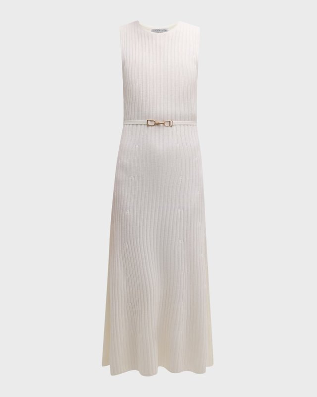 Meier Cashmere-Blend Ribbed Knit Maxi Dress with Belt