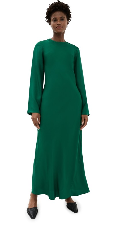 Róhe Minimal Wide Sleeved Silk Dress Emerald