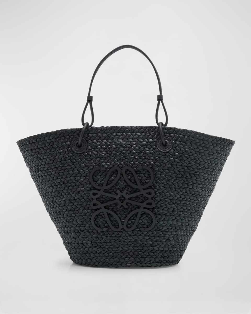 Medium Anagram Raffia Basket Tote Bag