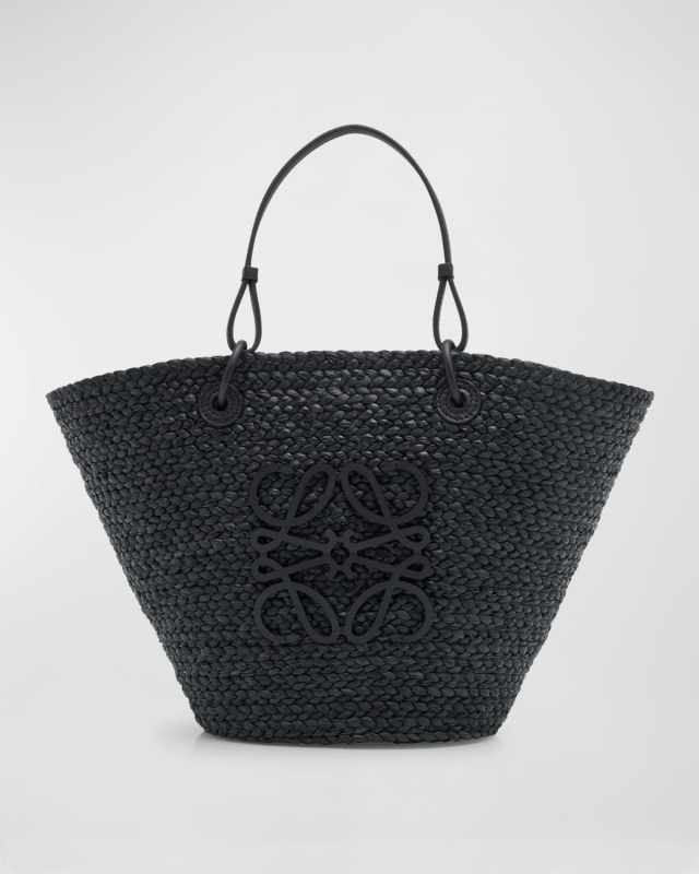 Medium Anagram Raffia Basket Tote Bag