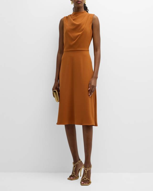 Cleo Sleeveless Mock-Neck Draped Midi Dress