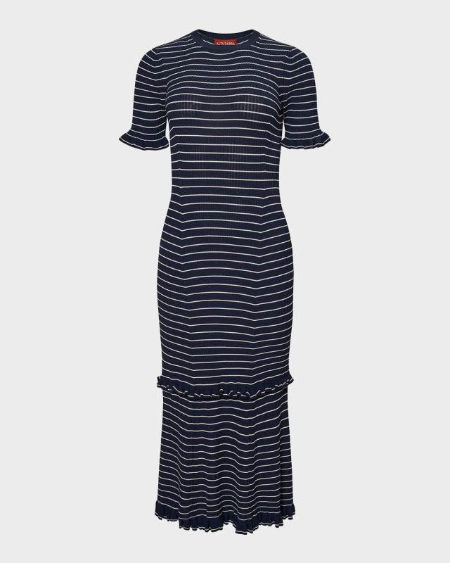 Delpini Stripe Ruffle Trim Midi Dress