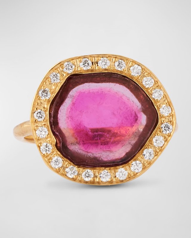 Watermelon Tourmaline Diamond Halo Statement Ring