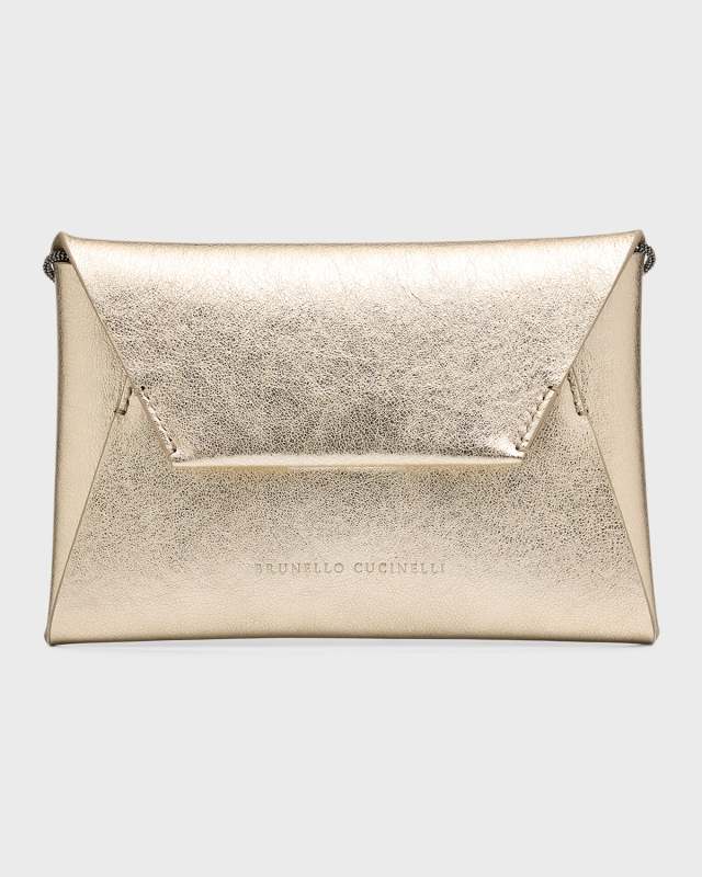 Envelope Flap Metallic Leather Clutch Bag