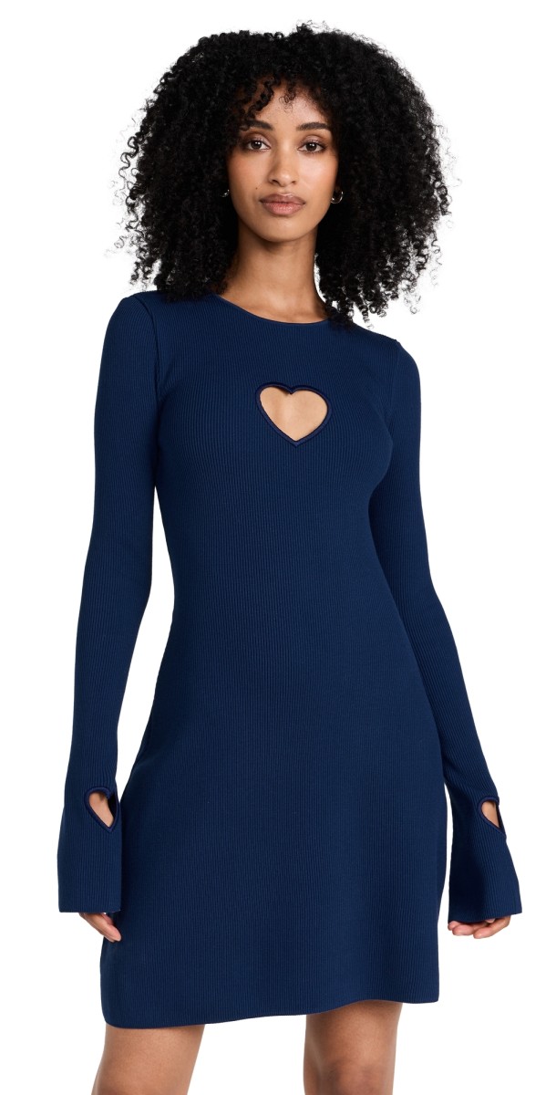 MACH &ACH Rib Knitted Dress With Heart Details Navy Blue