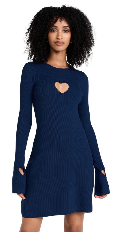 MACH &ACH Rib Knitted Dress With Heart Details Navy Blue