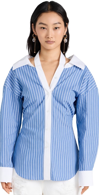Alexander Wang Button Down Shirt with Contrast Placket Detail Blue/White
