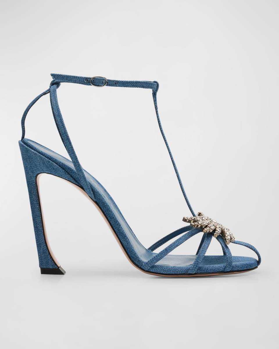 Maggio Crystal Denim T-Strap Sandals