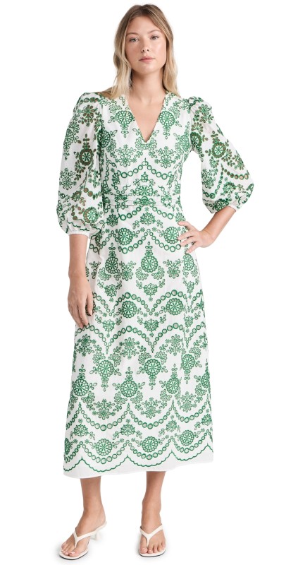 Shoshanna Glenda Dress Emerald/Ivory