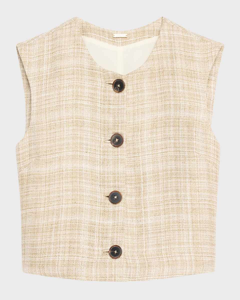 Remo Silk Linen Plaid Vest Top