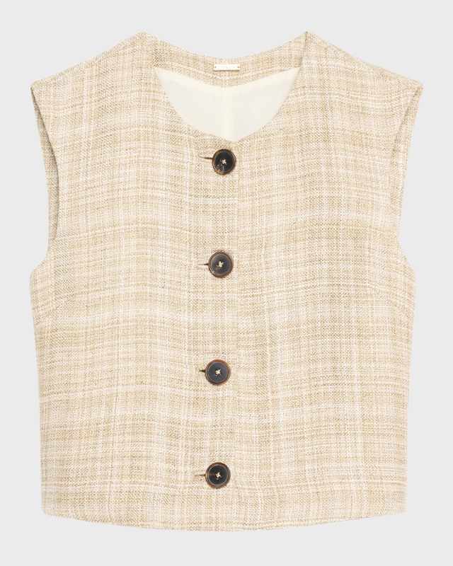 Remo Silk Linen Plaid Vest Top