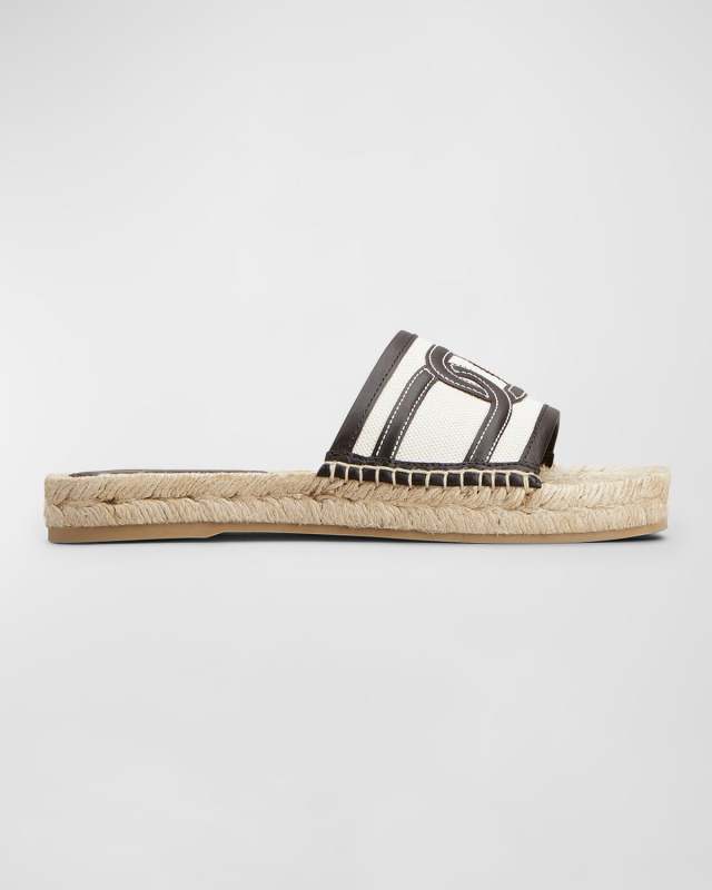 Bicolor Linen Leather Espadrille Sandals